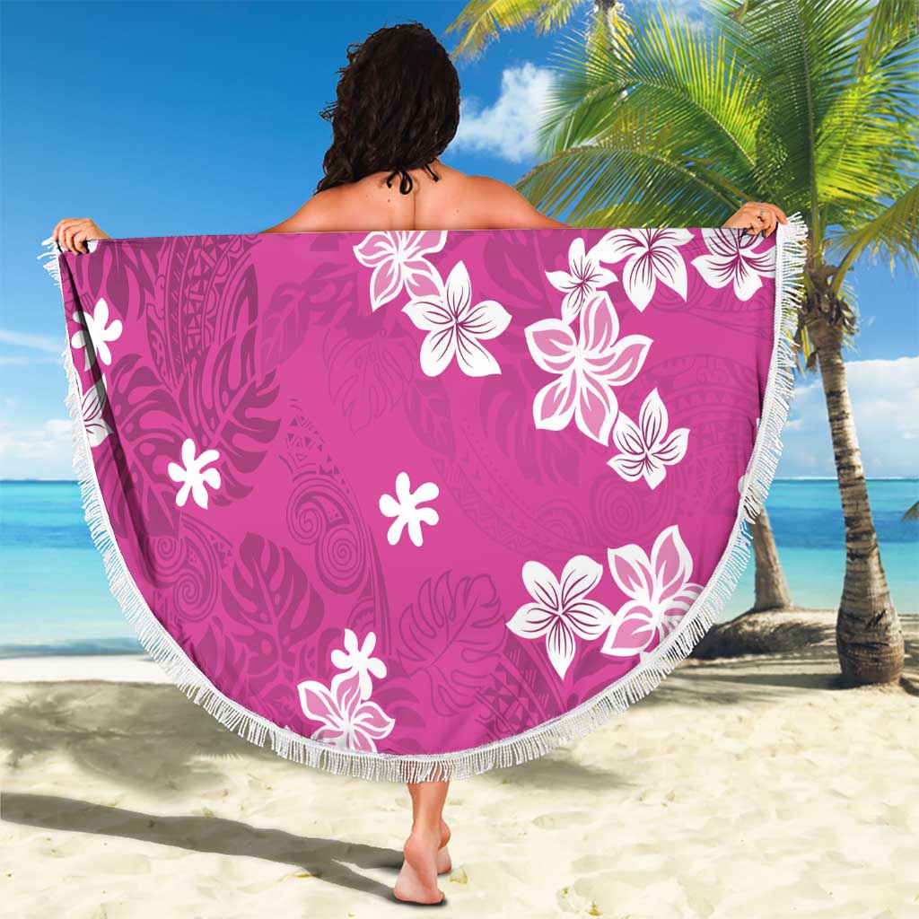 Hawaii Monstera Deliciosa Beach Blanket Pink Plumeria Polynesian Pattern - Polynesian Pride