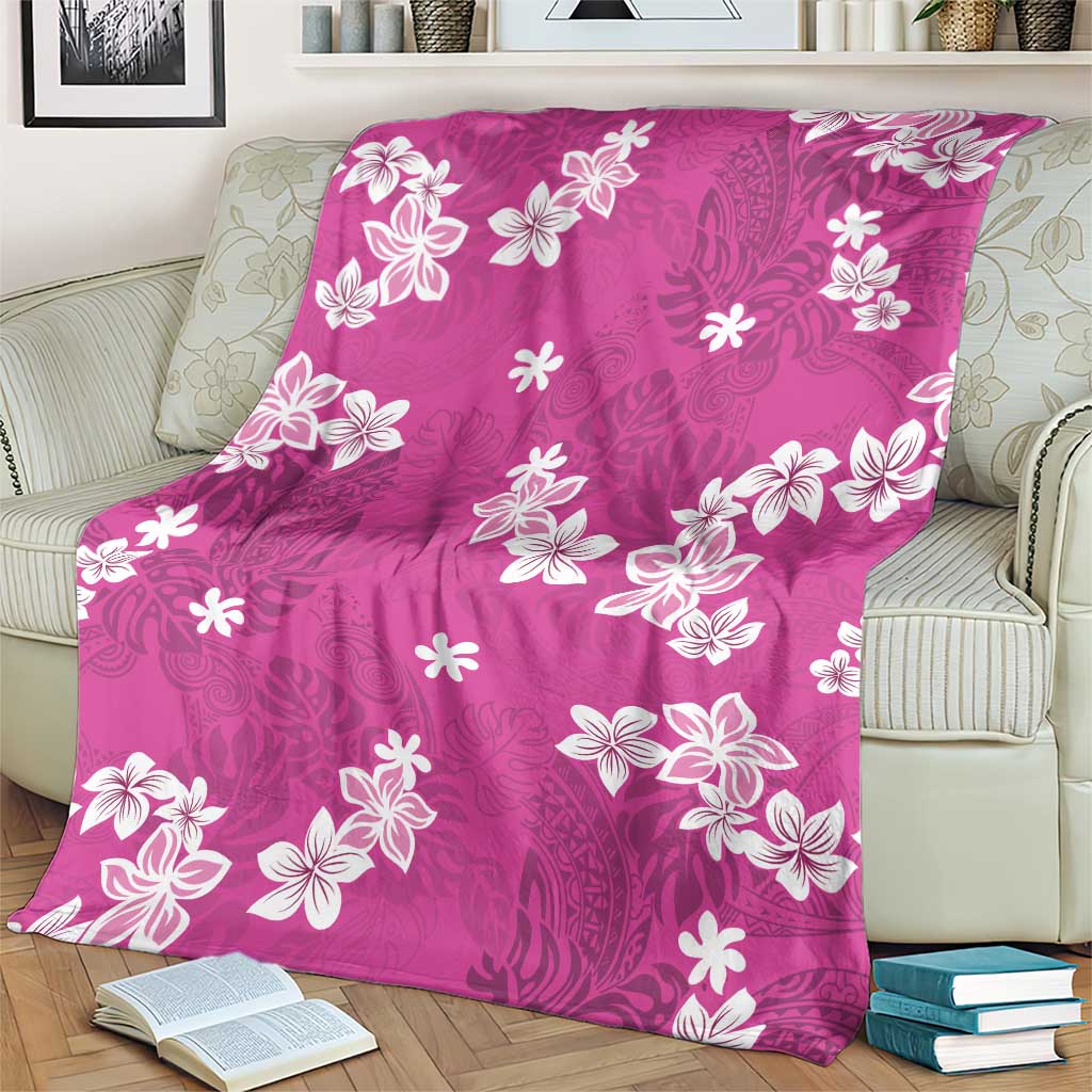 Hawaii Monstera Deliciosa Blanket Pink Plumeria Polynesian Pattern - Polynesian Pride