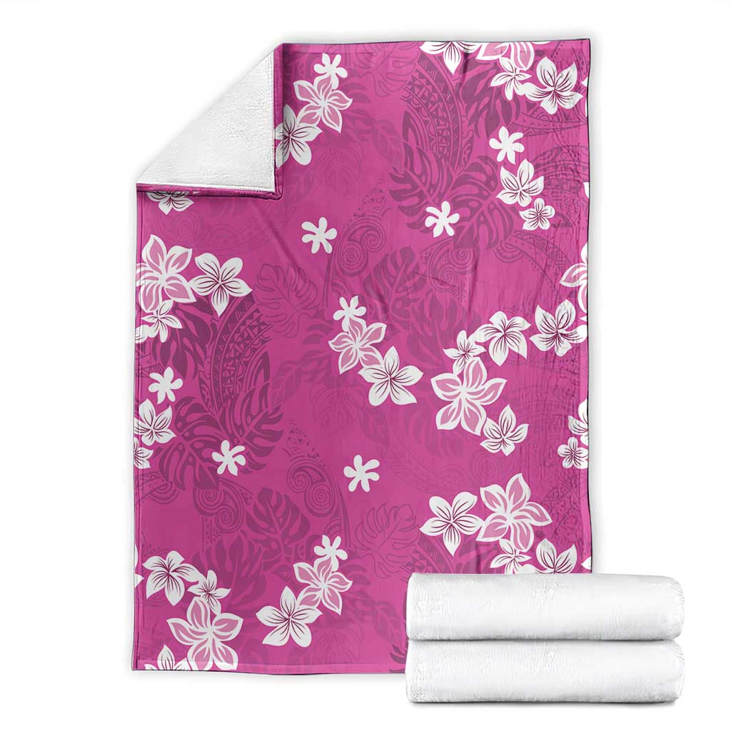 Hawaii Monstera Deliciosa Blanket Pink Plumeria Polynesian Pattern - Polynesian Pride