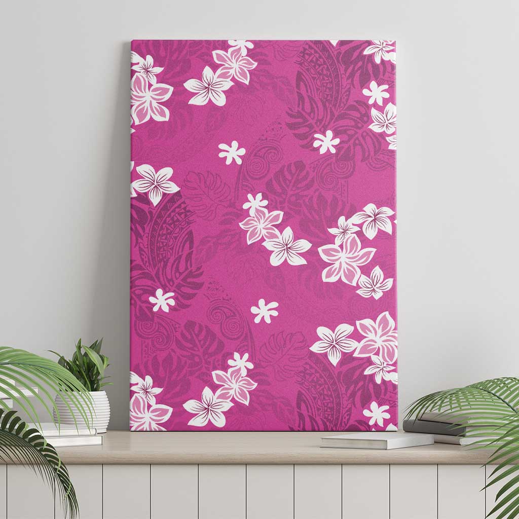 Hawaii Monstera Deliciosa Canvas Wall Art Pink Plumeria Polynesian Pattern - Polynesian Pride