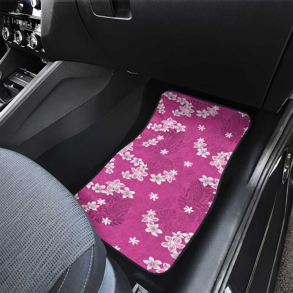 Hawaii Monstera Deliciosa Car Mats Pink Plumeria Polynesian Pattern - Polynesian Pride