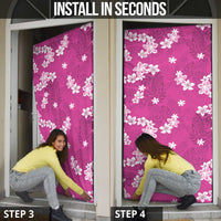 Hawaii Monstera Deliciosa Door Cover Pink Plumeria Polynesian Pattern - Polynesian Pride