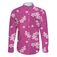 Hawaii Monstera Deliciosa Family Matching Off Shoulder Short Dress and Hawaiian Shirt Pink Plumeria Polynesian Pattern - Polynesian Pride