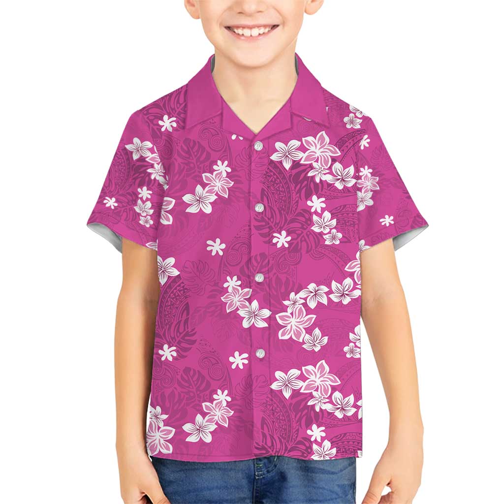 Hawaii Monstera Deliciosa Family Matching Puletasi and Hawaiian Shirt Pink Plumeria Polynesian Pattern - Polynesian Pride
