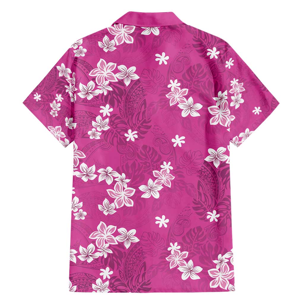 Hawaii Monstera Deliciosa Family Matching Short Sleeve Bodycon Dress and Hawaiian Shirt Pink Plumeria Polynesian Pattern - Polynesian Pride