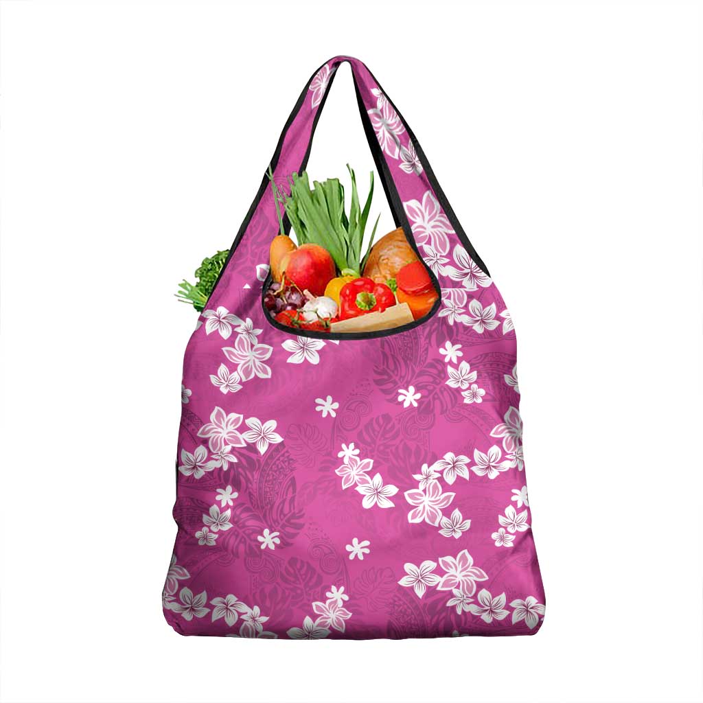 Hawaii Monstera Deliciosa Grocery Bag Pink Plumeria Polynesian Pattern - Polynesian Pride
