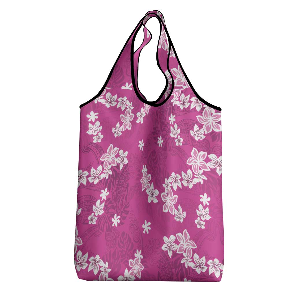Hawaii Monstera Deliciosa Grocery Bag Pink Plumeria Polynesian Pattern - Polynesian Pride