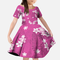 Hawaii Monstera Deliciosa Kid Short Sleeve Dress Pink Plumeria Polynesian Pattern LT05 KID Pink - Polynesian Pride