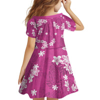 Hawaii Monstera Deliciosa Kid Short Sleeve Dress Pink Plumeria Polynesian Pattern LT05 - Polynesian Pride