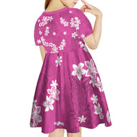 Hawaii Monstera Deliciosa Kid Short Sleeve Dress Pink Plumeria Polynesian Pattern LT05 - Polynesian Pride