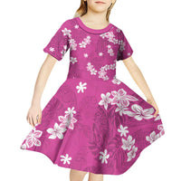 Hawaii Monstera Deliciosa Kid Short Sleeve Dress Pink Plumeria Polynesian Pattern LT05 - Polynesian Pride