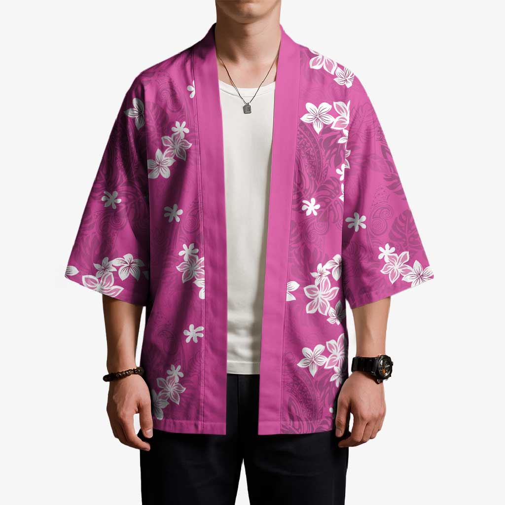 Hawaii Monstera Deliciosa Kimono Pink Plumeria Polynesian Pattern - Polynesian Pride