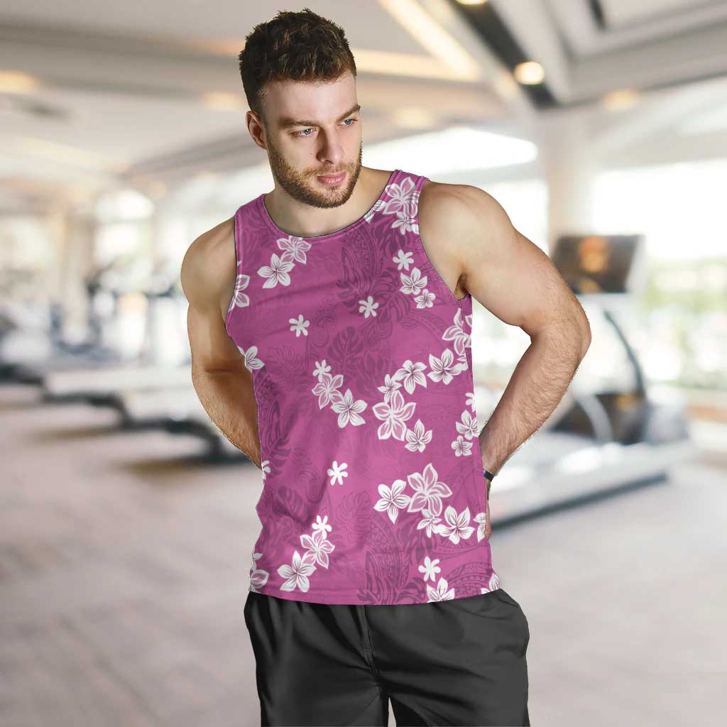 Hawaii Monstera Deliciosa Men Tank Top Pink Plumeria Polynesian Pattern - Polynesian Pride