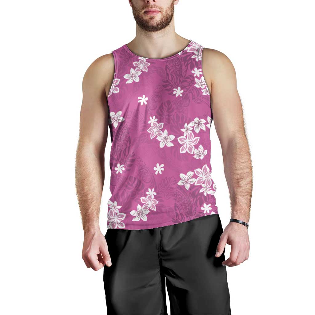 Hawaii Monstera Deliciosa Men Tank Top Pink Plumeria Polynesian Pattern - Polynesian Pride
