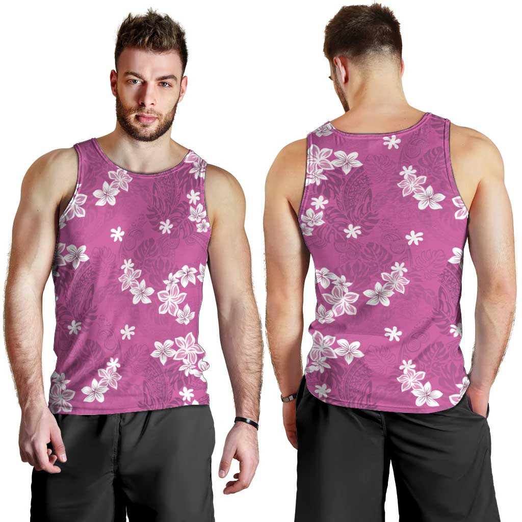 Hawaii Monstera Deliciosa Men Tank Top Pink Plumeria Polynesian Pattern - Polynesian Pride