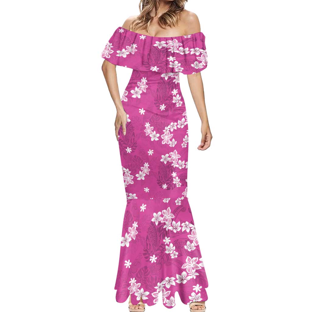 Hawaii Monstera Deliciosa Mermaid Dress Pink Plumeria Polynesian Pattern - Polynesian Pride