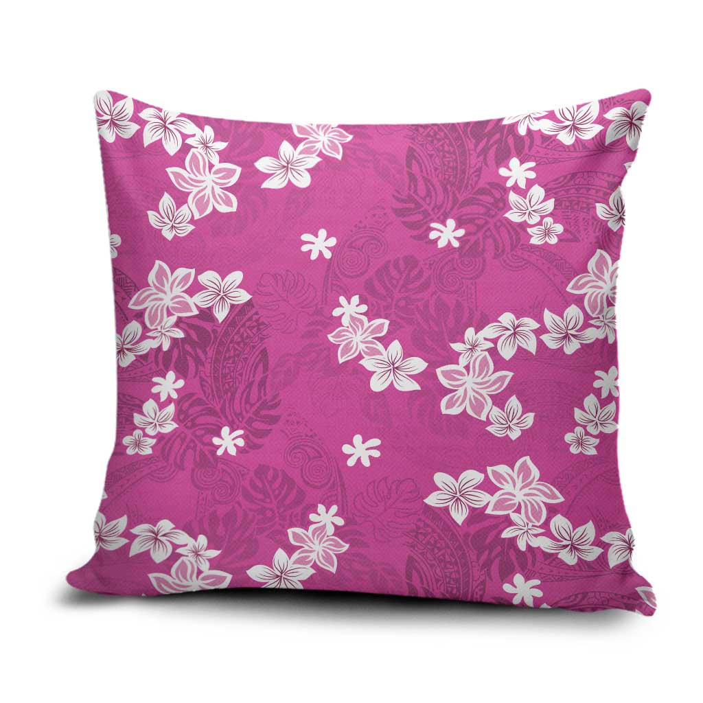 Hawaii Monstera Deliciosa Pillow Cover Pink Plumeria Polynesian Pattern - Polynesian Pride