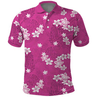 Hawaii Monstera Deliciosa Polo Shirt Pink Plumeria Polynesian Pattern - Polynesian Pride