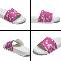 Hawaii Monstera Deliciosa Slide Sandals Pink Plumeria Polynesian Pattern - Polynesian Pride