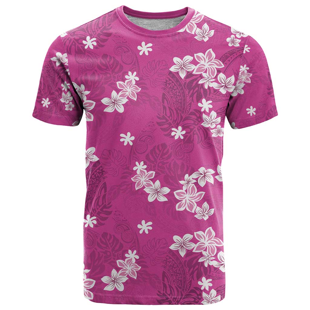 Hawaii Monstera Deliciosa T Shirt Pink Plumeria Polynesian Pattern - Polynesian Pride