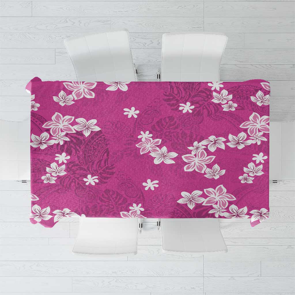 Hawaii Monstera Deliciosa Tablecloth Pink Plumeria Polynesian Pattern - Polynesian Pride