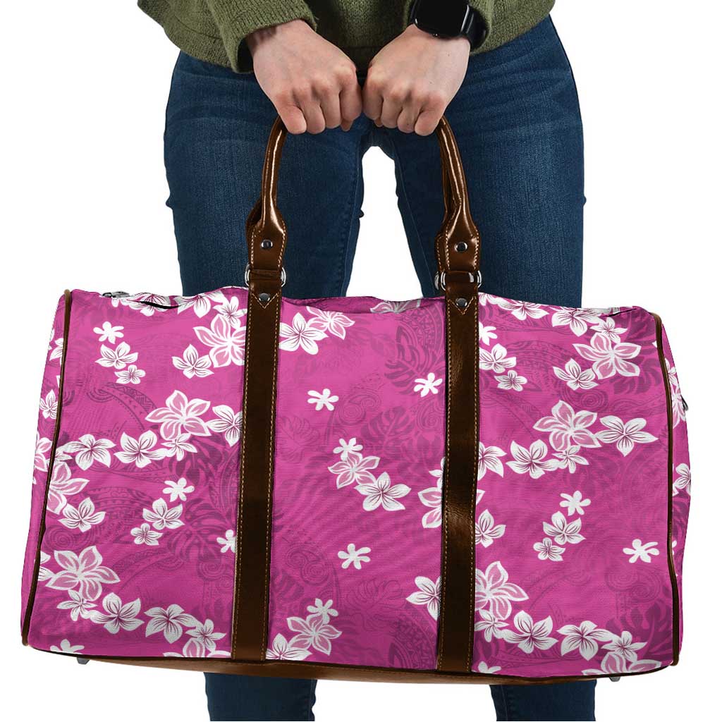 Hawaii Monstera Deliciosa Travel Bag Pink Plumeria Polynesian Pattern - Polynesian Pride