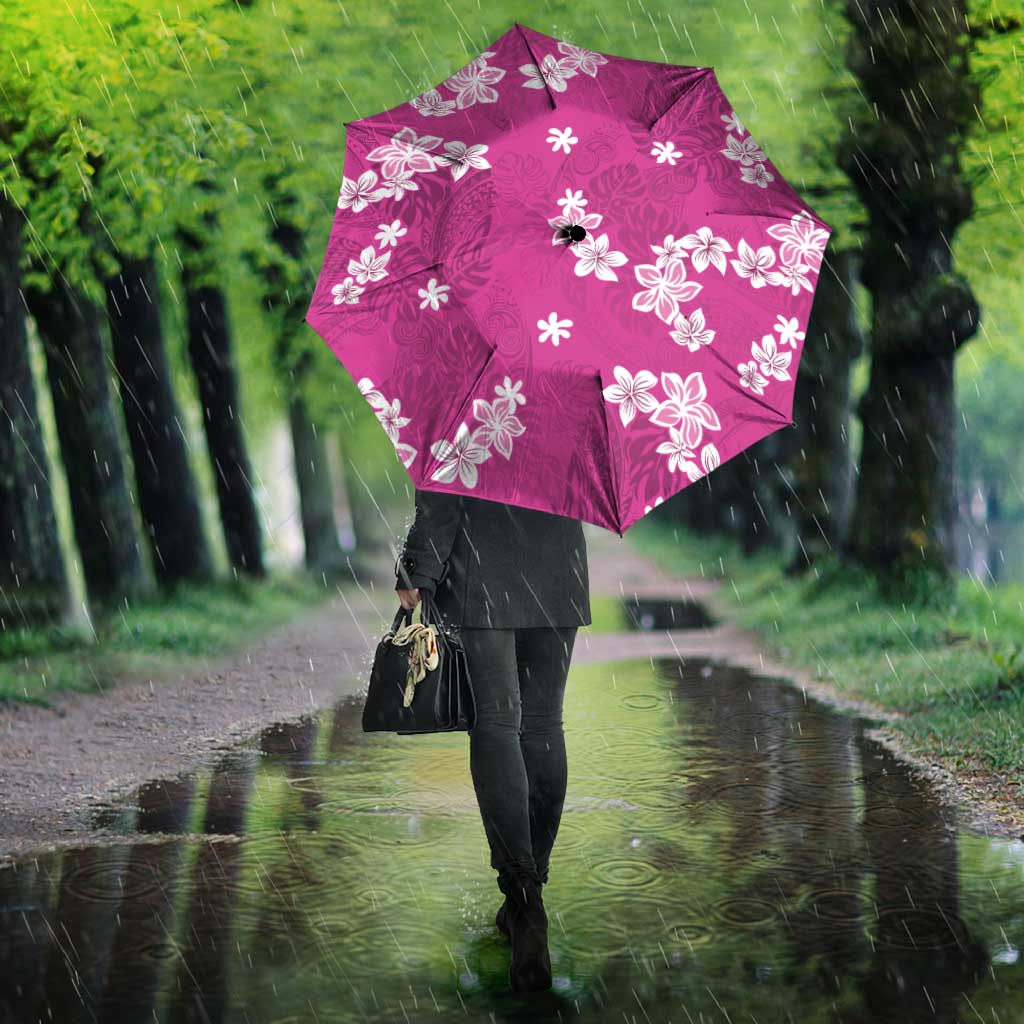 Hawaii Monstera Deliciosa Umbrella Pink Plumeria Polynesian Pattern - Polynesian Pride