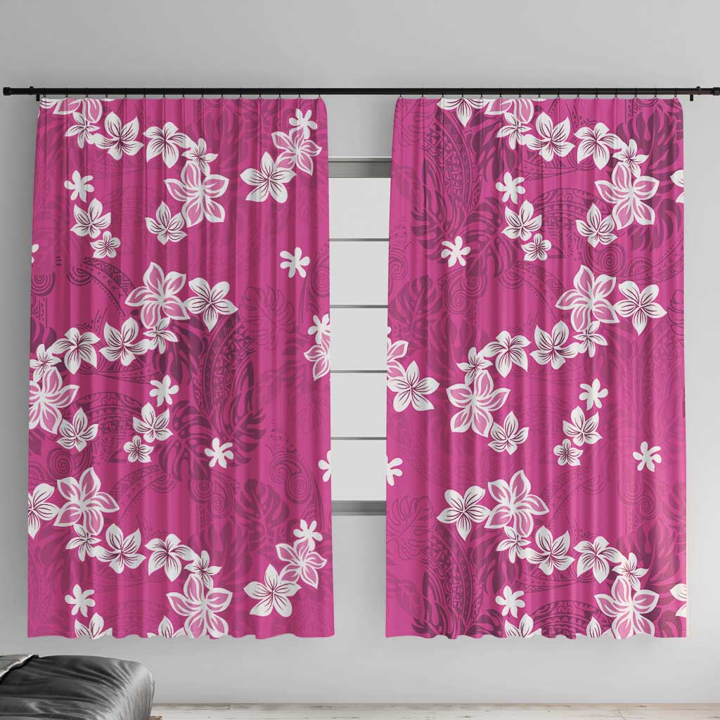 Hawaii Monstera Deliciosa Window Curtain Pink Plumeria Polynesian Pattern - Polynesian Pride