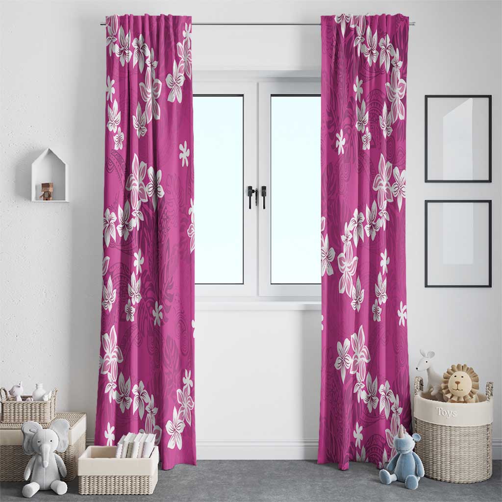 Hawaii Monstera Deliciosa Window Curtain Pink Plumeria Polynesian Pattern - Polynesian Pride