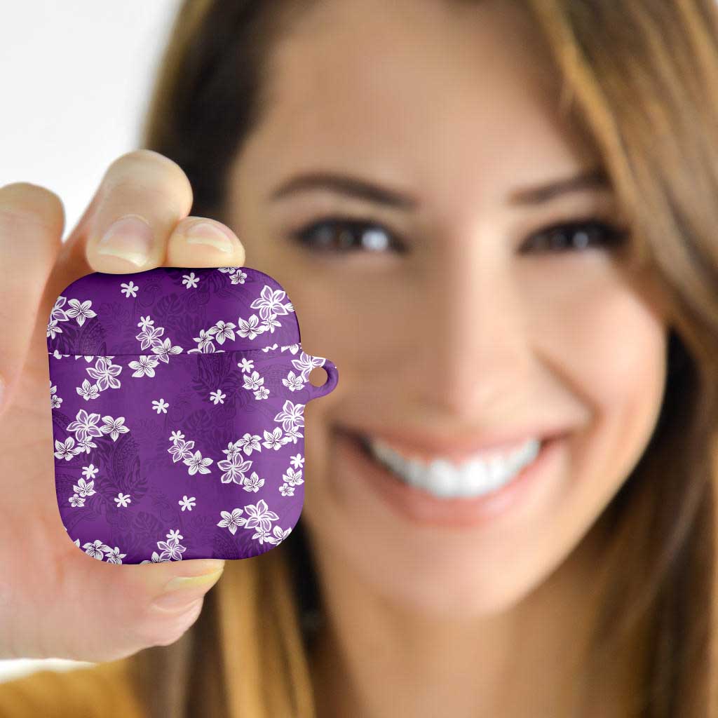 Hawaii Monstera Deliciosa AirPods Case Purple Plumeria Polynesian Pattern - Polynesian Pride