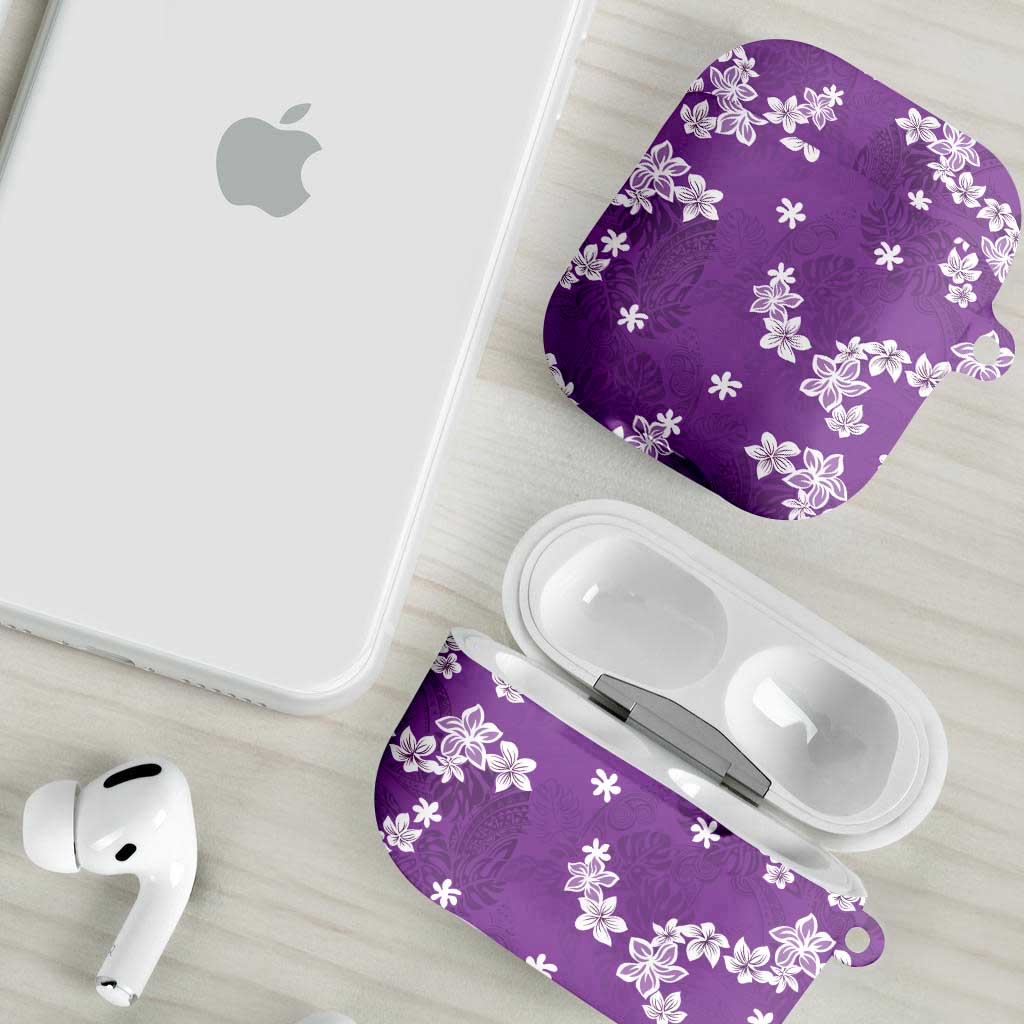 Hawaii Monstera Deliciosa AirPods Case Purple Plumeria Polynesian Pattern - Polynesian Pride