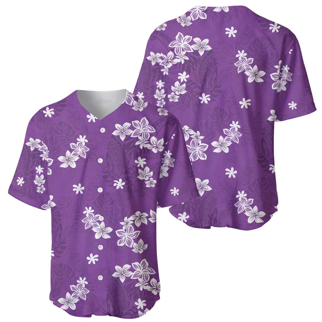 Hawaii Monstera Deliciosa Baseball Jersey Purple Plumeria Polynesian Pattern - Polynesian Pride