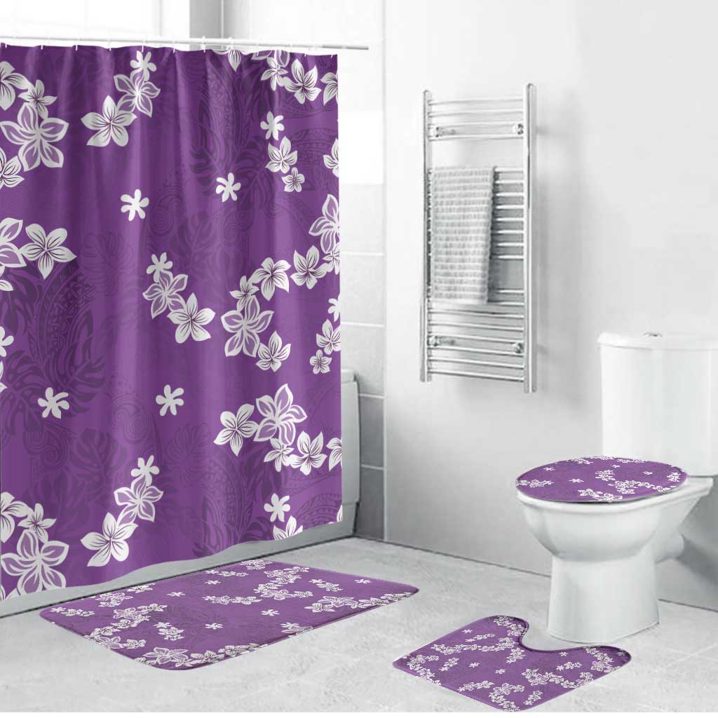 Hawaii Monstera Deliciosa Bathroom Set Purple Plumeria Polynesian Pattern - Polynesian Pride