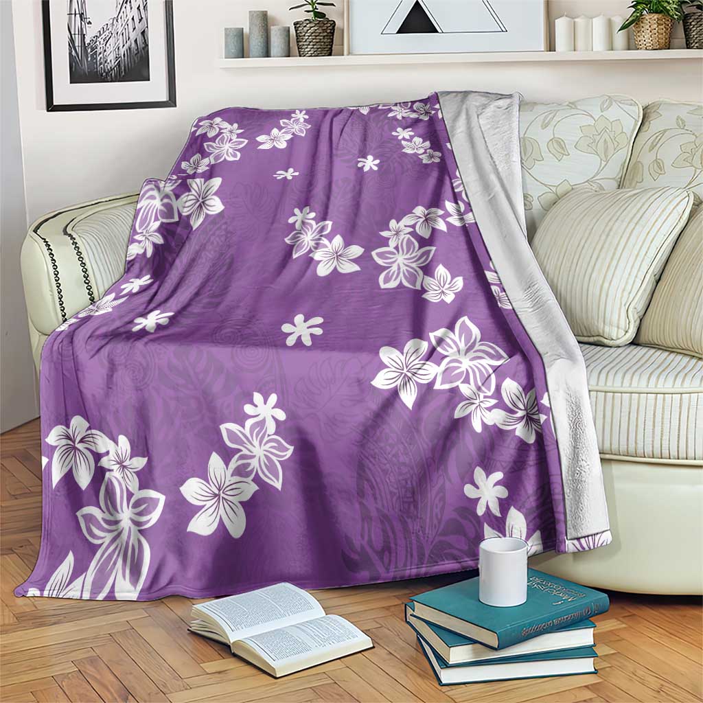 Hawaii Monstera Deliciosa Blanket Purple Plumeria Polynesian Pattern - Polynesian Pride