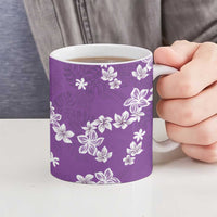 Hawaii Monstera Deliciosa Ceramic Mug Purple Plumeria Polynesian Pattern - Polynesian Pride