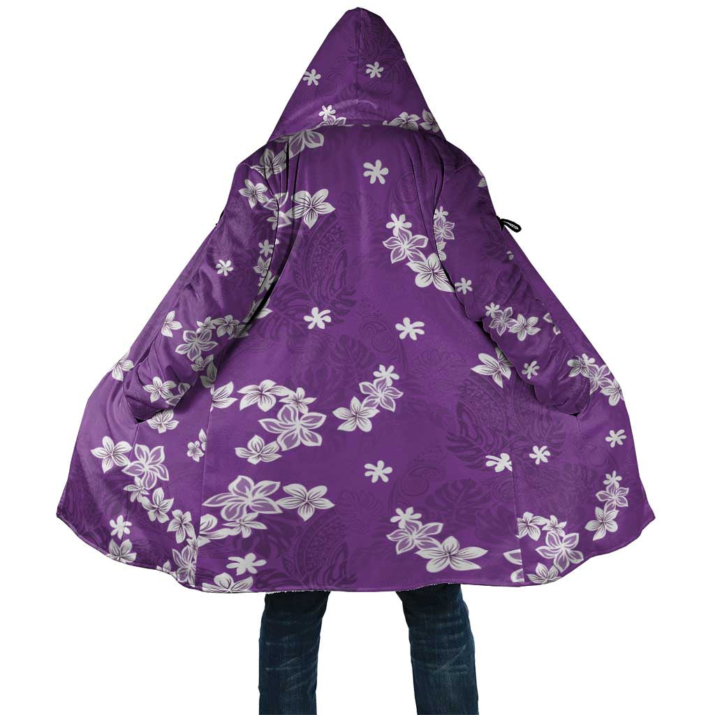 Hawaii Monstera Deliciosa Cloak Purple Plumeria Polynesian Pattern - Polynesian Pride