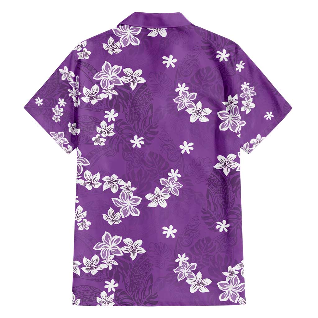 Hawaii Monstera Deliciosa Family Matching Long Sleeve Bodycon Dress and Hawaiian Shirt Purple Plumeria Polynesian Pattern - Polynesian Pride