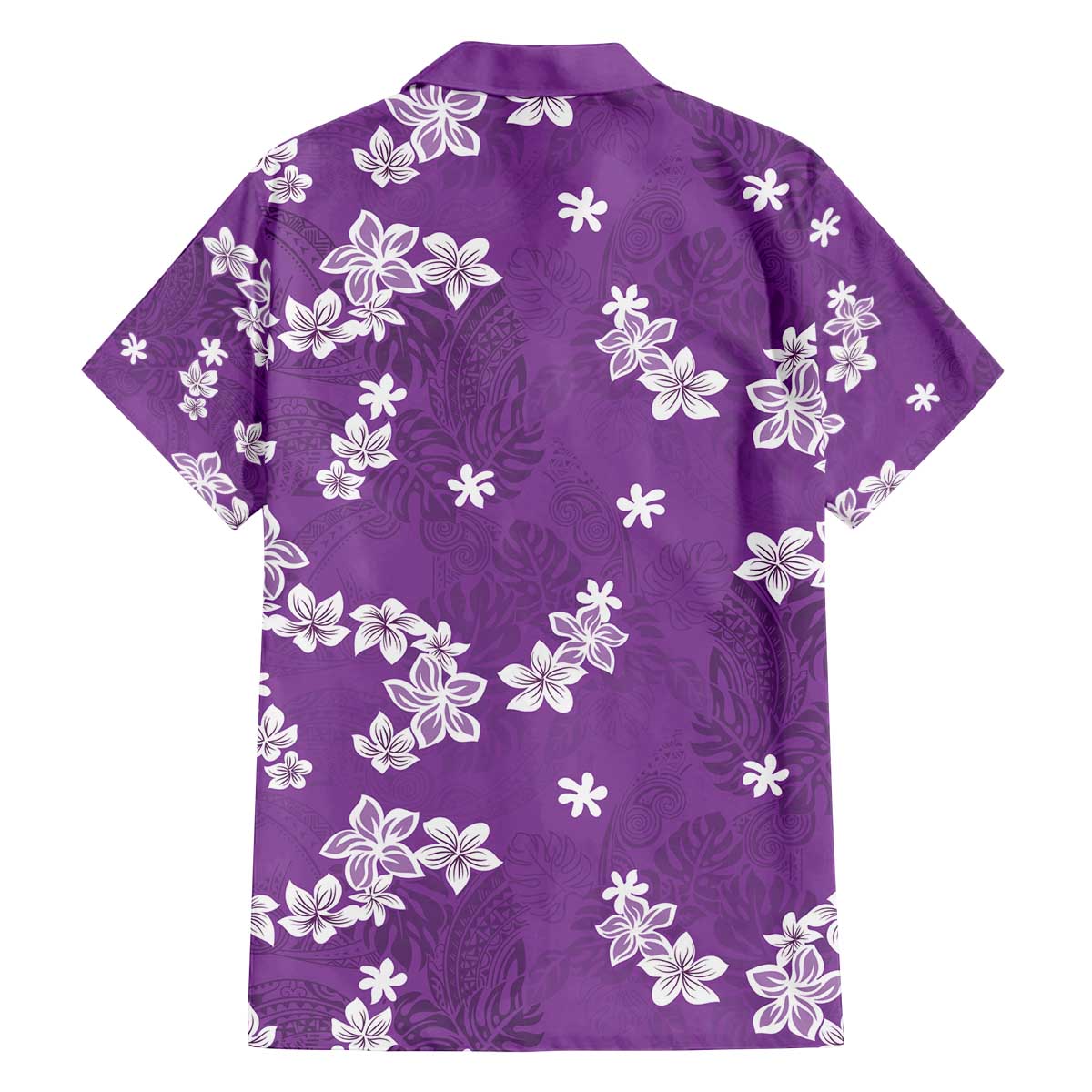 Hawaii Monstera Deliciosa Family Matching Off The Shoulder Long Sleeve Dress and Hawaiian Shirt Purple Plumeria Polynesian Pattern - Polynesian Pride