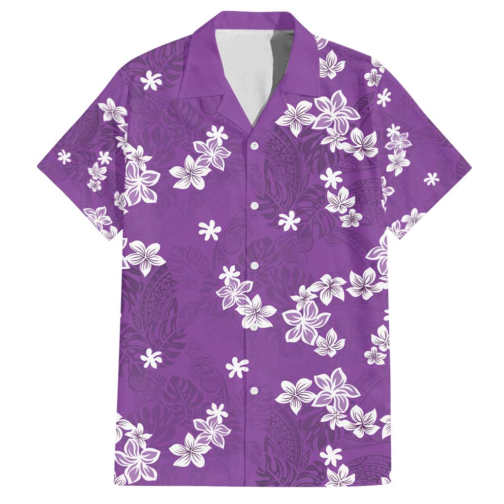 Hawaii Monstera Deliciosa Family Matching Off Shoulder Maxi Dress and Hawaiian Shirt Purple Plumeria Polynesian Pattern - Polynesian Pride