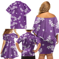 Hawaii Monstera Deliciosa Family Matching Off Shoulder Short Dress and Hawaiian Shirt Purple Plumeria Polynesian Pattern - Polynesian Pride