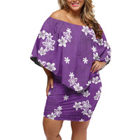 Hawaii Monstera Deliciosa Family Matching Off Shoulder Short Dress and Hawaiian Shirt Purple Plumeria Polynesian Pattern - Polynesian Pride