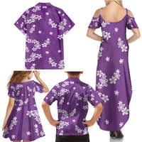 Hawaii Monstera Deliciosa Family Matching Summer Maxi Dress and Hawaiian Shirt Purple Plumeria Polynesian Pattern - Polynesian Pride
