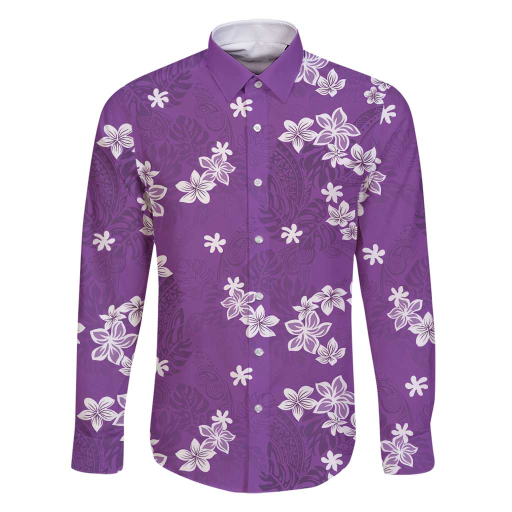 Hawaii Monstera Deliciosa Family Matching Summer Maxi Dress and Hawaiian Shirt Purple Plumeria Polynesian Pattern - Polynesian Pride