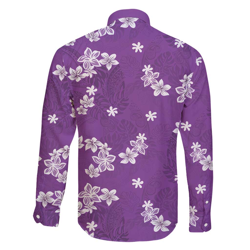 Hawaii Monstera Deliciosa Family Matching Summer Maxi Dress and Hawaiian Shirt Purple Plumeria Polynesian Pattern - Polynesian Pride