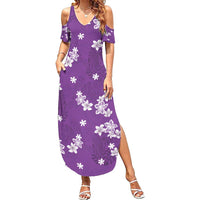 Hawaii Monstera Deliciosa Family Matching Summer Maxi Dress and Hawaiian Shirt Purple Plumeria Polynesian Pattern - Polynesian Pride