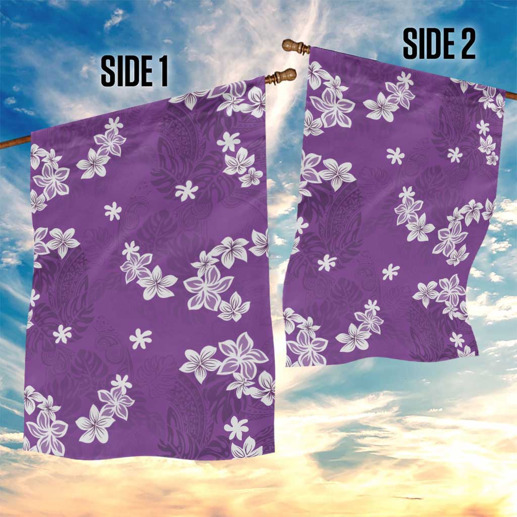 Hawaii Monstera Deliciosa Garden Flag Purple Plumeria Polynesian Pattern - Polynesian Pride