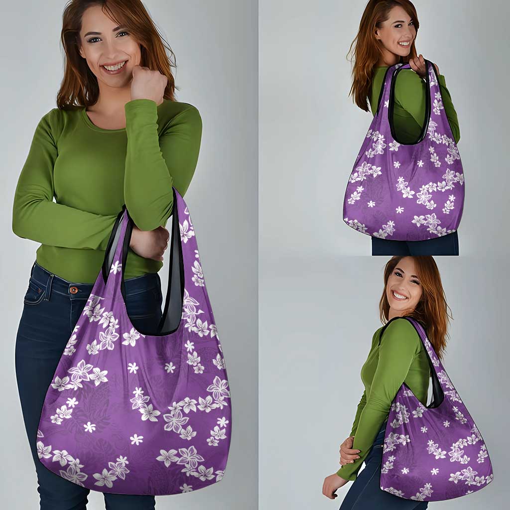 Hawaii Monstera Deliciosa Grocery Bag Purple Plumeria Polynesian Pattern - Polynesian Pride