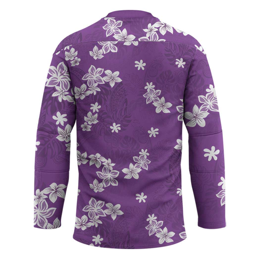 Hawaii Monstera Deliciosa Hockey Jersey Purple Plumeria Polynesian Pattern - Polynesian Pride