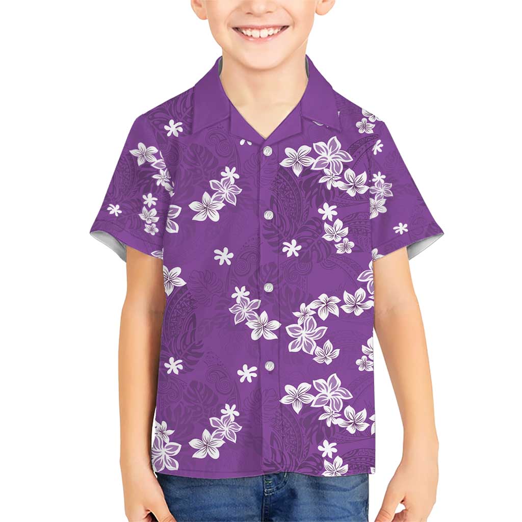Hawaii Monstera Deliciosa Kid Hawaiian Shirt Purple Plumeria Polynesian Pattern LT05 Kid Purple - Polynesian Pride