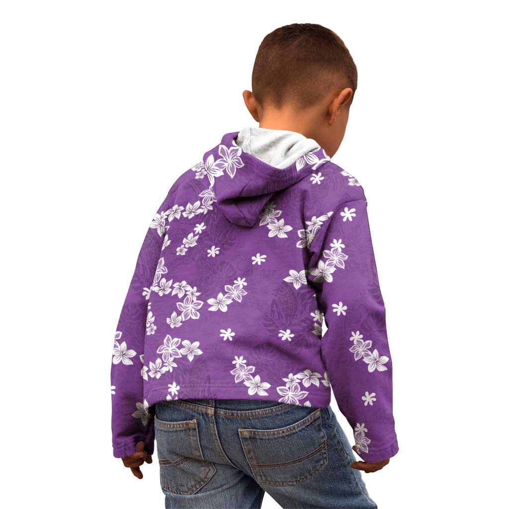 Hawaii Monstera Deliciosa Kid Hoodie Purple Plumeria Polynesian Pattern - Polynesian Pride